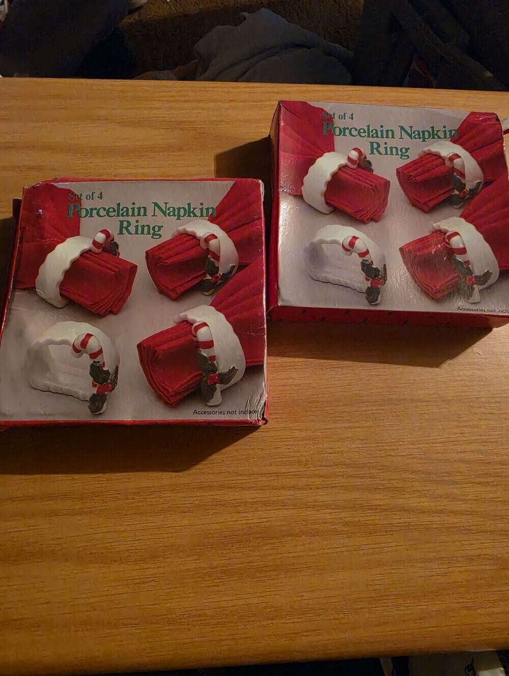 Set Of 8 Vintage Ceramic Candy Cane Christmas Napkin Rings
